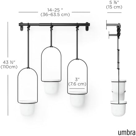 Umbra Triflora Hanging Planter, Indoor Herb Garden, Set of 3, White/Black - Image 3