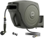 Vego Garden Hose Reel Retractable Hi-Flow Wall Mounted Hose Reel Automatic Rewind, Any Length Lock with 9 Patterns Sprayer Nozzle, Quick Connector and Adjustable shot Nozzle (Seaweed Green, 100ft) by VegoGarden