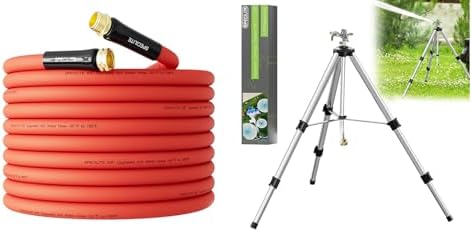 SPECILITE Hot/Cold 75 FT Water Hose & 50 in 360° Rotating Impact Sprinkler on Tripod Base, Heavy Duty Irrigation for Large Area, Yard, Lawn, Waters up to 90ft, Covering up to 6360sqft by SPECILITE