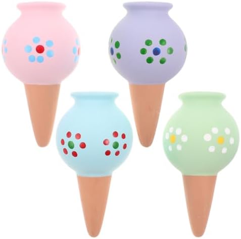 Homoyoyo 4pcs Terracotta Self Watering Spikes Jar Shape Plant Watering Stakes Slow Release Waterer for Potted Plants and Houseplants Consistent Root Health Protection for Windowsills by Homoyoyo
