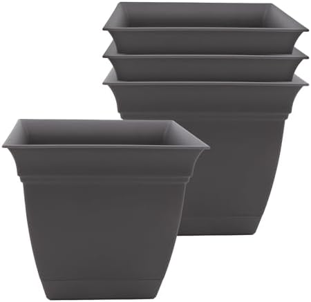 The HC Companies Eclipse Square Planter Pot, 8 Inch, Warm Gray, 4-Pack by TheHCCompanies