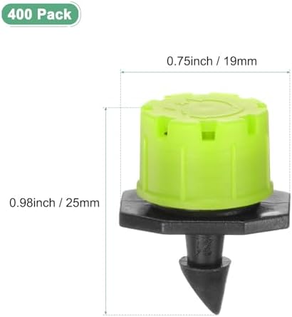 M METERXITY 400-Pack 360 Degree Adjustable Irrigation Dripper, 1/4 Inch Barbed Emitter Drip Sprinklers for Garden/Greenhouse/Flower Bed/Watering System, Anti-Clogging Emitters [Green] - Image 3