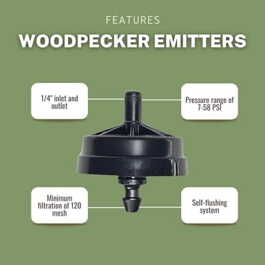 100 Pack - Netafim Woodpecker Drip Irrigation Emitters – Sturdy, Reliable, and Clog-Resistant Emitters for Precision Watering | Pressure Compensating | (1 GPH (Black)) - Image 6