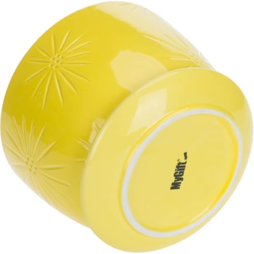 MyGift 7 Inch Yellow Ceramic Planter Pot with Sunburst Design & Saucer - Image 6