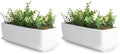 MyGift 14 Inch Ceramic Indoor Plant Pot with Drainage Hole, Rectangular Succulent Planter Window Box with Removable Saucer, Unglazed White (Pack of 2) by MyGiftHome