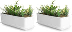 MyGift 14 Inch Ceramic Indoor Plant Pot with Drainage Hole, Rectangular Succulent Planter Window Box with Removable Saucer, Unglazed White (Pack of 2) by MyGiftHome