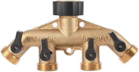 Heavy Duty Brass 4 Way Manifold Garden Hose Splitter Connector Water Tap Adapter 3/4 inch Gardening Irrigation Faucet Connectors(EU 1-out-4 Kit4) - Image 2