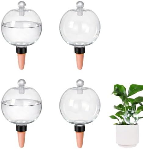 Plant Self Watering Globes with Terracotta Spikes, 17 oz Upgraded Plastic Water Bulbs, Slow Release Plant Watering Devices for Indoor & Outdoor Vacation Plant Care, Water Spikes Stakes (4 Pack) by Unknown