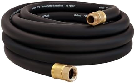 Guitrees 25FT ×1 inch Heavy Duty Rubber Garden Hose - 200psi Working, 1000psi Burst - Hot/Cold Water - Five-Layered Braiding for Durability - Versatile for Gardening, Agriculture, Construction(Black) by Guitrees