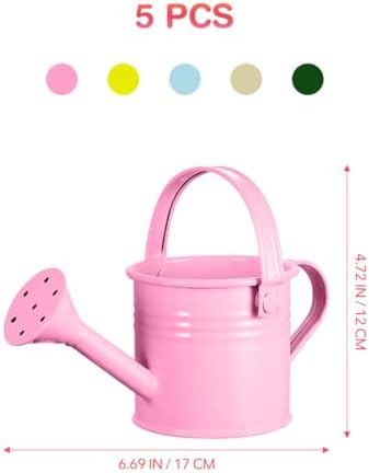 5 Pcs Kids Watering Cans, Mini Metal Plant Watering Can with Long Spout, Small Tin Flower Pots for Indoor Outdoor Gardening - Image 4
