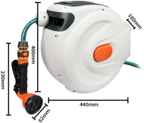 Auto Retractable Water Hose Reel, Wall Mounted Automatic Rewind Water Reel, Heavy Duty Retractable Hose Reel with Spray Nozzle for Car Wash Workshop Cleaning (30m) - Image 5