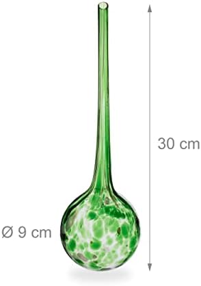 Relaxdays Watering Globes Glass, Set of 4, H x D: 30 x 9 cm, Watering Balls for Plants, Watering Aid Holiday, Green - Image 4