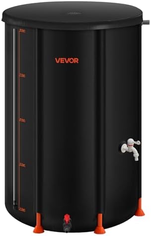 VEVOR Collapsible Rain Barrel, 100 Gallon Portable Rain Water Collection Barrel, 1000D PVC Rainwater Collection System, Garden Water Catcher Tank Storage Container with Spigot & Overflow Kit, Black by VEVOR