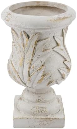 Ornate Magnesium Urn Planter, 16.9 Inch, White and Gold - Image 2