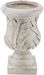 Ornate Magnesium Urn Planter, 16.9 Inch, White and Gold - Image 2