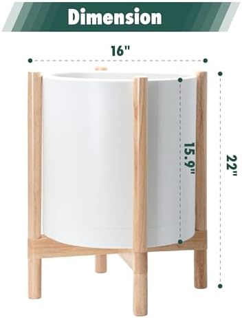 D'vine Dev Plastic Pot with Natural Wood Stand, White, 16 in, 55-C-Y-1 - Image 3