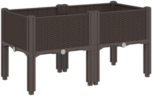 Elevated Garden Planter Box Brown PP Rattan Look 31.5x15.7x16.5 by Favemtsl