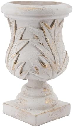 Ornate Magnesium Urn Planter, 16.9 Inch, White and Gold - Image 3