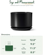 LE TAUCI 12 Inch Pots for Plants, Ceramic Planter with Saucer, Black - Image 4