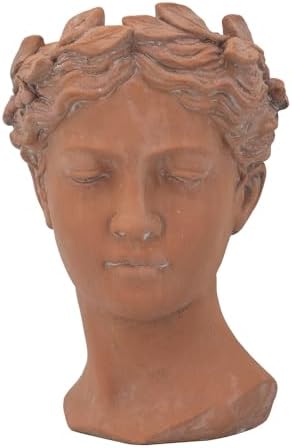 7 x 11 Visage Head Bust Planter, 11 Inch, Brown - Image 2