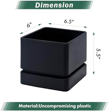 D'vine Dev 4-Pack Plastic Herb Planter Pots, 6 in, Black, 76-Y-B4-2 - Image 3