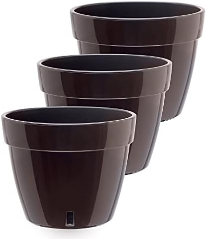 Gardenera 10.6" ASTI Self Watering Planter (Set of 3) in Black-Gold/Black - Modern Flower Pot with Water Level Indicator for All House Plants, Flowers, Herbs, Succulents and Hanging Plants by Gardenera