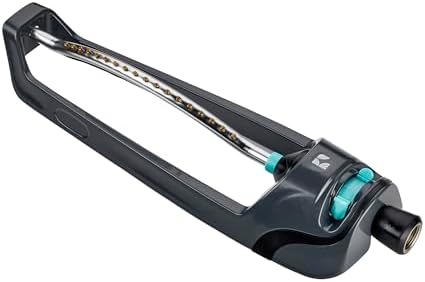 Turbo All-Metal Oscillating Sprinkler 100005 for Lawn, Heavy Duty Metal Tube & Base, Adjustable Pattern to Cover Up to 4,000 Sq Ft, 18 Brass Nozzles for Even Watering, by New England Garden Tools by NewEnglandGardenTools
