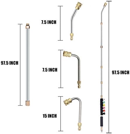 Selkie Pressure Washer Extension Wand Upgrade Power Washer Lance with Spray Nozzle Tips,30°,90°,120° Curved Rod, 1/4’’Quick Connect, Replacement for Anti-Leaked Ring 4000 PSI… - Image 4