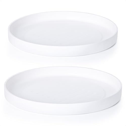 Phoenix Vine 14 Inch Plastic Plant Saucer Water Drip Tray, Heavy Sturdy Round Plant Drainage Tray for Indoors Outdoor, Set of 2, Matte White, 21-TY-14W-2 by Phoenix+Vine