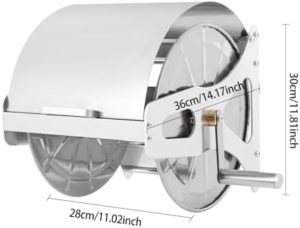 Garden Hose Reel, Stainless Steel Metal Heavy Duty Hose Reel with Handle, Wall/Floor Mounted Stainless Hose Reel Retractable with Crank, 164-Feet 0.63" Hose Holder Wall Mount for Outdoor Watering - Image 4