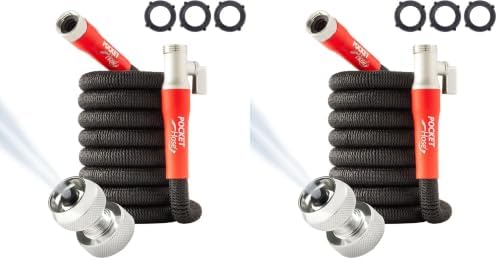 Pocket Hose 25 FT Silver Bullet 2.0 Expandable Garden Hose w/Turbo Shot Nozzle, AS SEEN ON TV, Lead-Free, Solid Aluminum Connectors, Easy On/Off Valve, Kink-Free, Leak-Proof (Pack of 2) by PocketHose