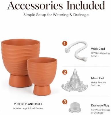 vensovo Terracotta Self Watering Plant Pots, 6 and 8 Inch with Saucers - Image 6