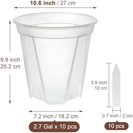 10.6" Clear Plant Nursery Pots with Drainage Plastic Orchid Pots 10 Pack - Image 2