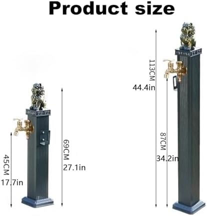 Outdoor Retro Post Faucet Freestanding Garden Hose Holder with Faucet & Spray Gun, Floor Mounted Water Tap for Irrigation Washing, Vertical Water Column Feature(Bronze Color,69cm/27.1in) - Image 5