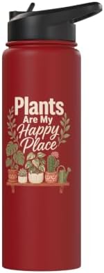 Plants Are My Happy Place Plant Mom Lover Watercolor Gift Stainless Steel Insulated Water Bottle - Image 3