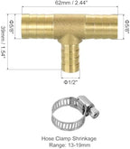 uxcell 10pcs Brass Tee Barb Fittings, 3-Ways Tee 5/8" x 1/2" x 5/8" Barbed Hose Reducer, Tee Brass Barb Fitting Reducer with 30pcs Hose Clamps for Water Fuel Air - Image 2