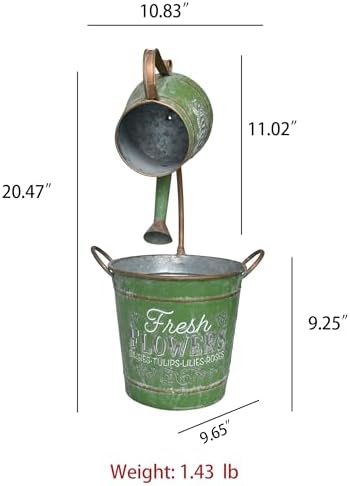 Rustic Green Metal Watering Can Flower Pot, Vintage Distressed Garden Decor Flower Bucket Planter for Herbs Succulents Flowers, Decorative Plant Pot for Outdoor Indoor Patio Yard Home Decor - Image 6