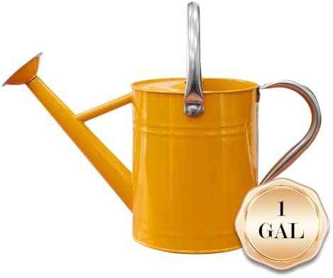 Metal Watering Can, 1 Gallon for Outdoor Garden Plants,Yellow - Image 6