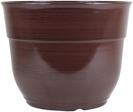 Garden Elements Indoor/Outdoor Glazed Brushed Happy Plastic Planter, Large, Dark Brown, 15" by GardenElements