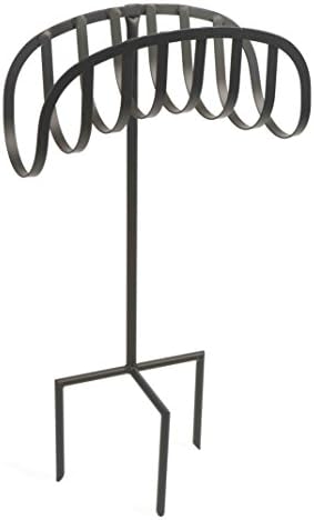 Liberty Garden Freestanding Decorative Powder Coated Steel Manger Garden Hose Holder Storage Stand with 3 Prong Anchor Support, Black by LibertyGardenProducts