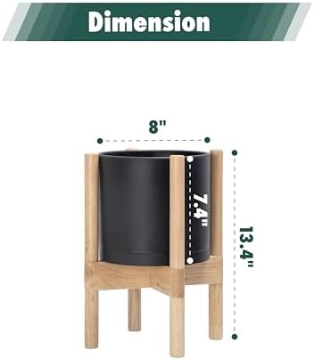 D'vine Dev Plastic Pot with Natural Wood Stand, Black, 8 in, 55-C-J-2 - Image 3