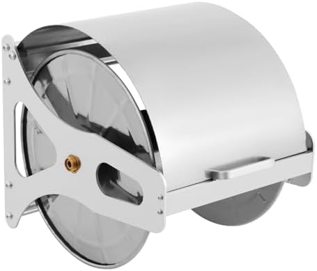 164.04 Feet Garden Hose Reel, 0.63" Wall-mounted Stainless Steel Hose Holder with 360° Rotation Handle & Storage Shelf - Image 7