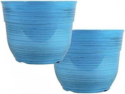 Garden Elements Indoor/Outdoor Glazed Brushed Happy Plastic Planter, Large, Bright Blue, 15" (Pack of 2) by GardenElements