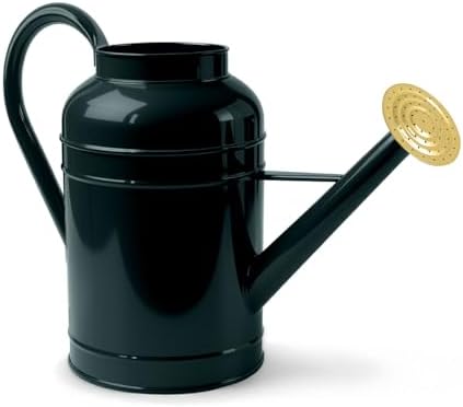 LONGRUN 2.3 Gallon Dark Green Metal Watering Can Gold Nozzle for Plants and Garden with Removable Spout, Made of Galvanized Iron by Longrun