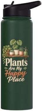 Plants Are My Happy Place Plant Mom Lover Watercolor Gift Stainless Steel Insulated Water Bottle - Image 3