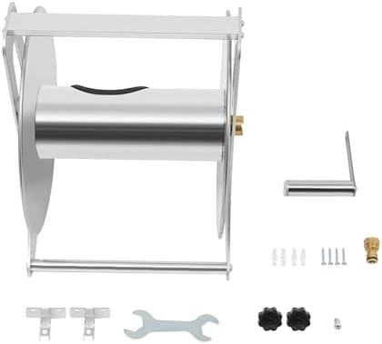 Stainless Steel Garden Hose Reel, Heavy Duty Wall Mount/Floor Stand, Water Hose Storage Rack, Holds 164ft 1/2 Inch Hose, with Crank Handle & Brass Connector for Outdoor Yard Lawn Garden - Image 6