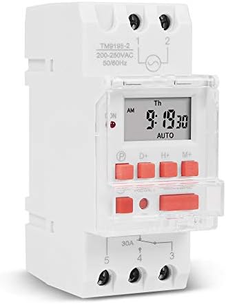 TM919B 30A 7 Days Programmable Timer Switch, Heavy-Duty Digital Weekly Timer with LCD, 16 ON/Off Settings, 35mm DIN Rail Mount, 5000W for Lighting, Water Heater, AC & Industrial Equipment (110V) - Image 2