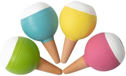CHILDWEET 4pcs Terracotta Self Watering Spikes for Indoor Plants, Red Ceramic Watering Globes with Horizontal Stripes, Automatic Drip Irrigation Device for Garden and Potted Plants by CHILDWEET