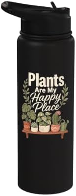 Plants Are My Happy Place Plant Mom Lover Watercolor Gift Stainless Steel Insulated Water Bottle by Unknown
