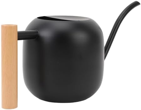 Stainless Steel Watering Can, 1.2L Indoor Plant Waterer with Long Spout, Wooden Handle for Flowers Succulents Bonsai (Black) by Unknown